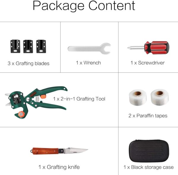 Garden Grafting Tool Kit 2-in-1 Pruning Tools with Grafting Knife, 3 Replaceable Blades, Tapes & Pruning Knife - Image 13
