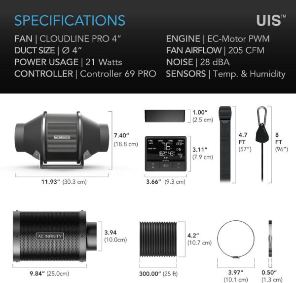 AC Infinity Air Filtration Kit | Inline Fan, Smart Controller & Carbon Filter - Image 11