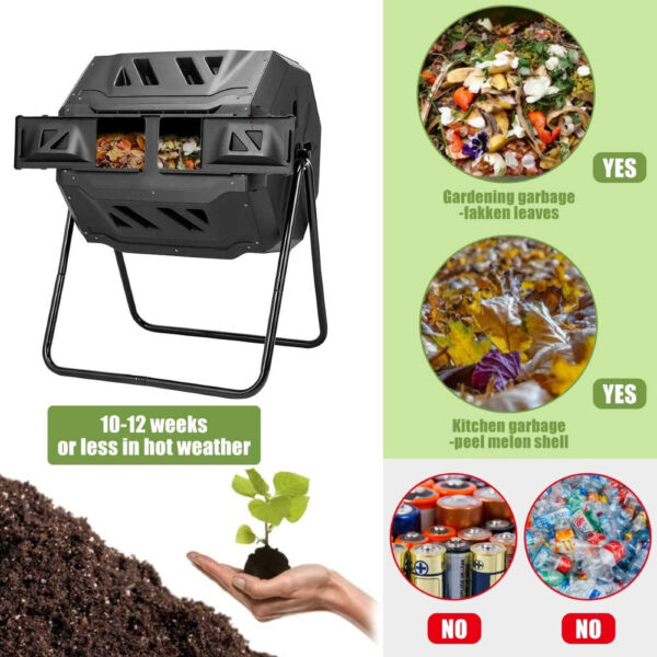 Outdoor Tumbling Composter Bin 43 Gallon | Dual Chamber Rotating Compost Tumbler - Image 3