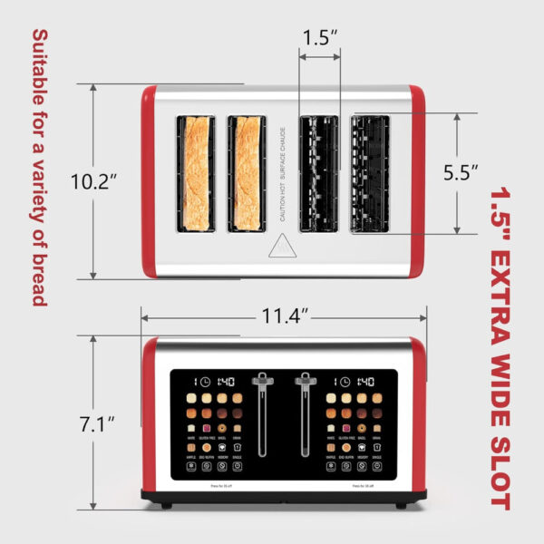 4 Slice Touch Screen Toaster, Stainless Steel Toaster with Dual Controls & Digital Timer - Image 7