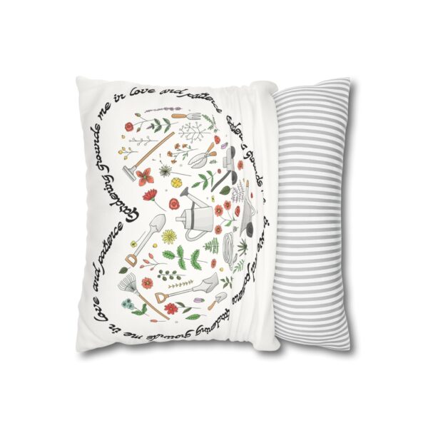 Garden Design Faux Suede Square Pillowcase | 'Gardening Grounds Me in Love and Patience' | Double-Sided Print | Home Decor - Image 4