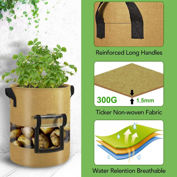 Potato Grow Bags with 360-Degree Visibility Window - Heavy Duty Fabric Pots - Image 2