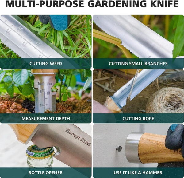 Professional Hori Hori Garden Knife with Leather Sheath - 440 Stainless Steel Blade - Weeding, Digging, Pruning & Cultivating Tool - Image 14