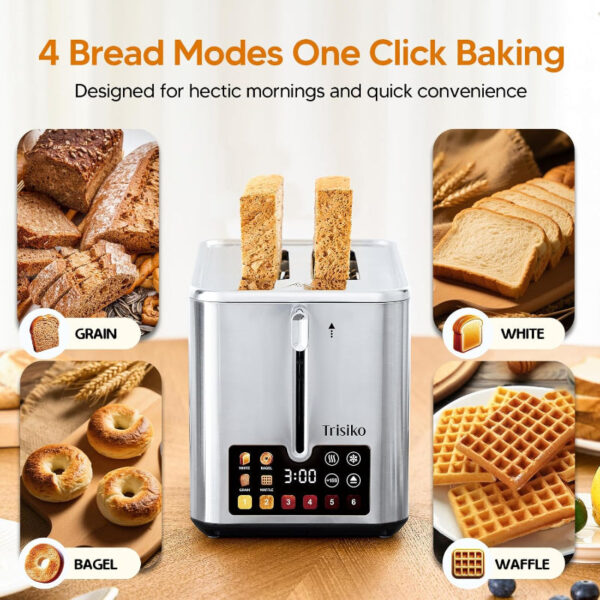 Touch Screen Toaster 2 Slice, Digital Stainless Steel Toaster with Countdown Timer - Image 4