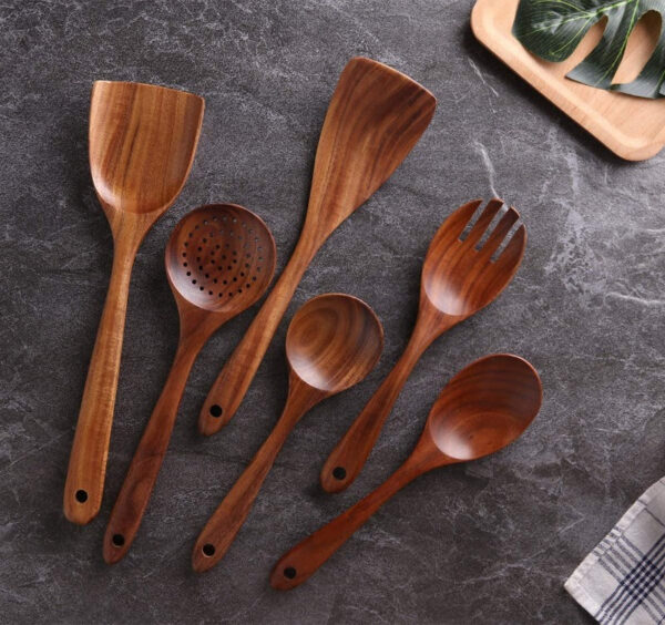 Kitchen Utensils Set Natural Wood - Image 2