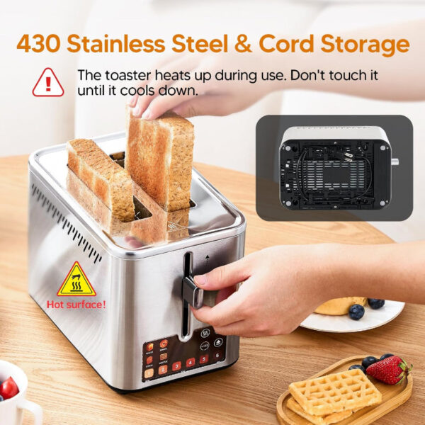 Touch Screen Toaster 2 Slice, Digital Stainless Steel Toaster with Countdown Timer - Image 7
