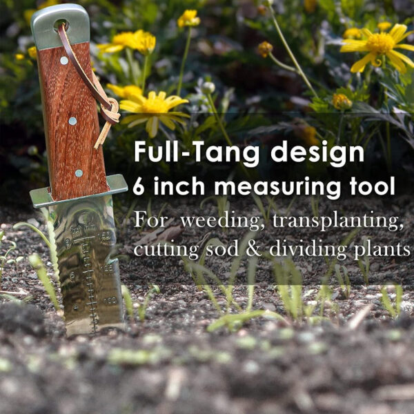 Professional Hori Hori Garden Knife with Leather Sheath - 440 Stainless Steel Blade - Weeding, Digging, Pruning & Cultivating Tool - Image 4