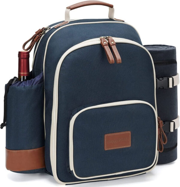 Picnic Backpack for 4 Person | Insulated Waterproof Picnic Basket Set with Tableware, Wine Glasses & Cooler Compartment - Image 15