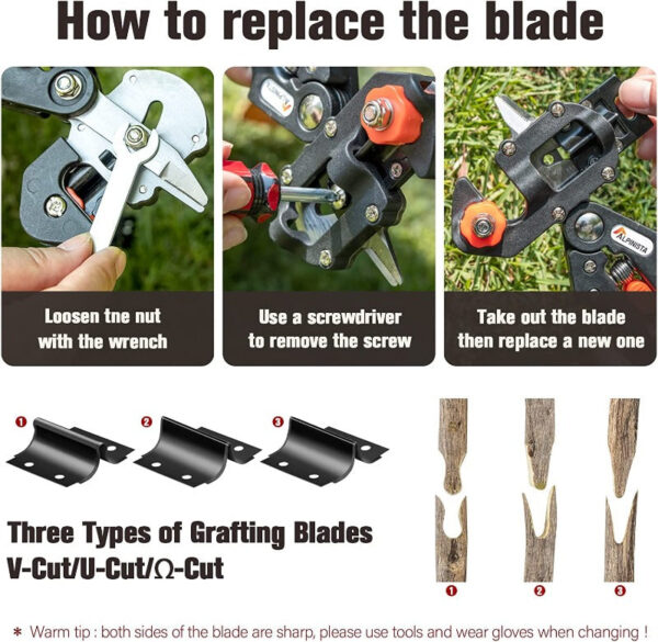 Garden Grafting Tool Kit 2-in-1 Pruning Tools with Grafting Knife, 3 Replaceable Blades, Tapes & Pruning Knife - Image 3