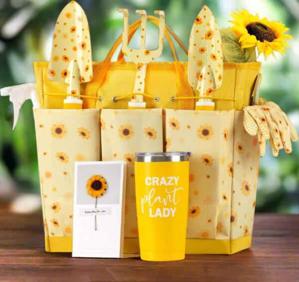 Gardening Gifts for Women – Heavy Duty Garden Tool Set with Floral Tool Bag & Tumbler