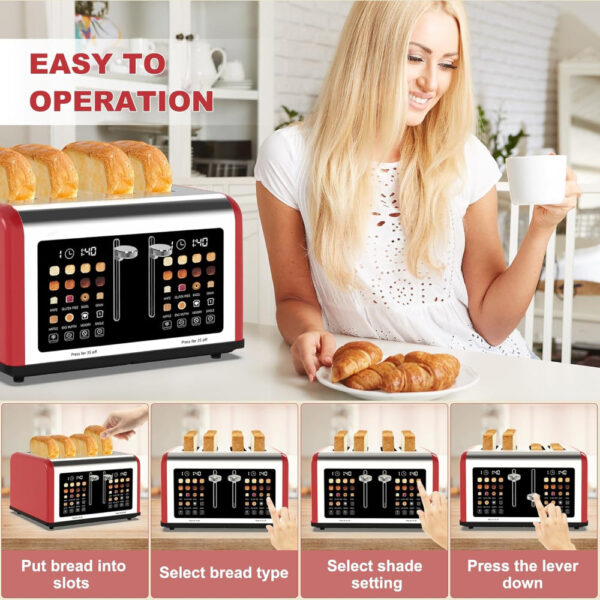 4 Slice Touch Screen Toaster, Stainless Steel Toaster with Dual Controls & Digital Timer - Image 6