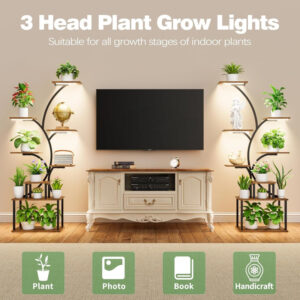 Alternative view of Indoor Plant Stand with Grow Lights, Tall Metal Plant Shelf, Corner Rack For Plants
