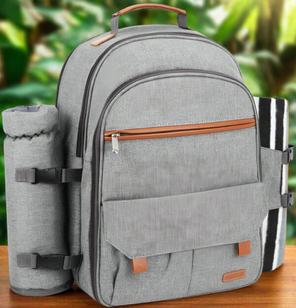 Picnic Backpack for 4 Person | Insulated Waterproof Picnic Basket Set with Tableware, Wine Glasses & Cooler Compartment - Image 9