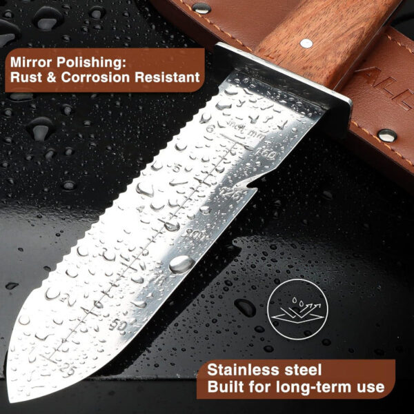 Professional Hori Hori Garden Knife with Leather Sheath - 440 Stainless Steel Blade - Weeding, Digging, Pruning & Cultivating Tool - Image 5