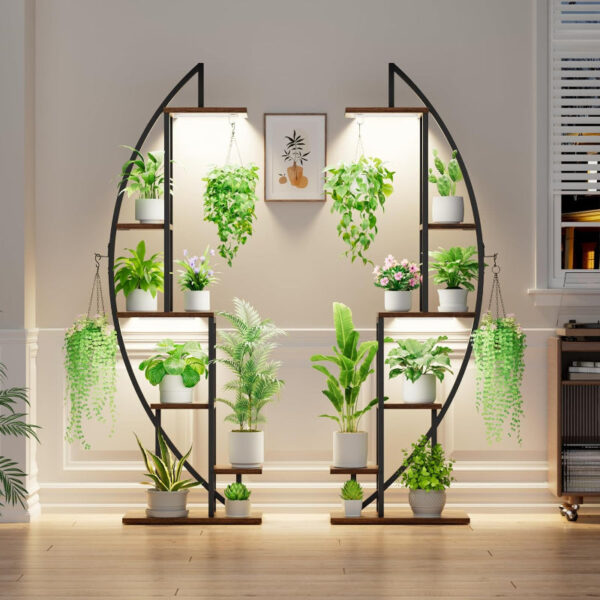 Indoor Plant Stand with Grow Lights, Tall Metal Plant Shelf, Corner Rack For Plants - Image 7