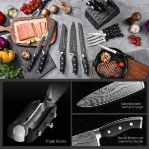Alternative view of 18-Piece Kitchen Knife Set with Block - Stainless Steel Knives & Sharpener