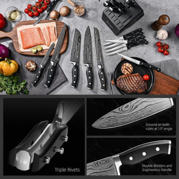 18-Piece Kitchen Knife Set with Block - Stainless Steel Knives & Sharpener - Image 2