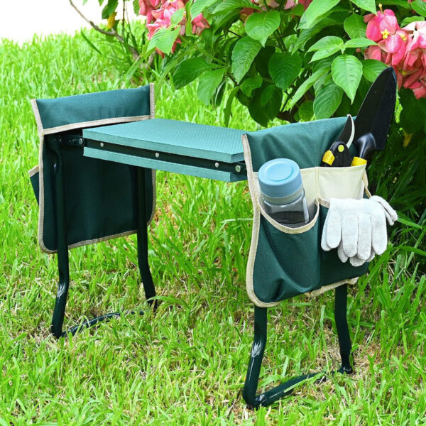 Garden Kneeler & Seat - Foldable Stool with Soft Pad & Tool Pouches - Image 2