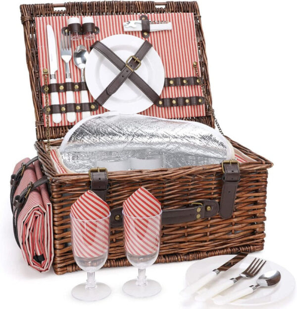Picnic Backpack for 4 Person | Insulated Waterproof Picnic Basket Set with Tableware, Wine Glasses & Cooler Compartment - Image 17