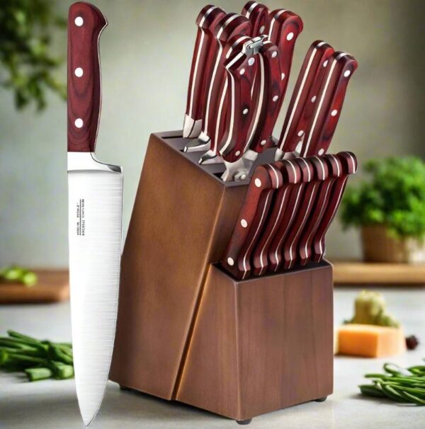 18-Piece Kitchen Knife Set with Block - Stainless Steel Knives & Sharpener - Image 14