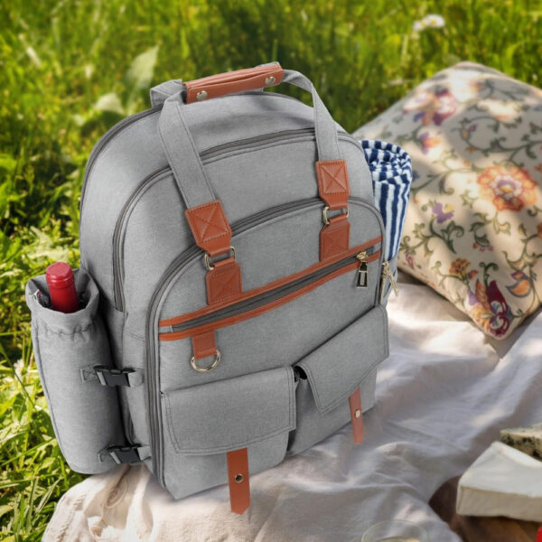 Picnic Backpack for 4 Person | Insulated Waterproof Picnic Basket Set with Tableware, Wine Glasses & Cooler Compartment - Image 7