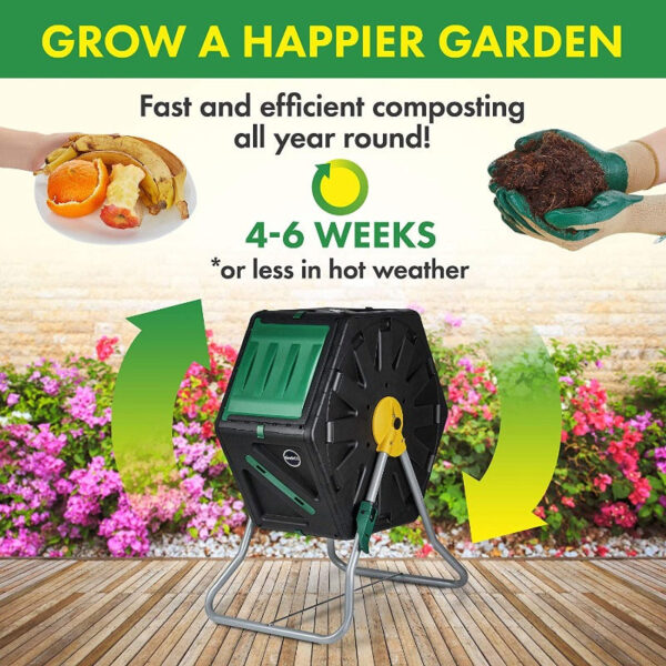 Outdoor Tumbling Composter Bin 43 Gallon | Dual Chamber Rotating Compost Tumbler - Image 10