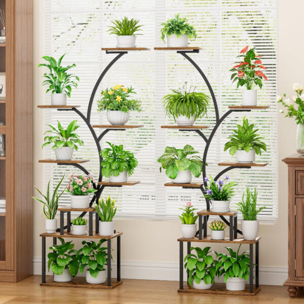 Indoor Plant Stand with Grow Lights, Tall Metal Plant Shelf, Corner Rack For Plants - Image 4