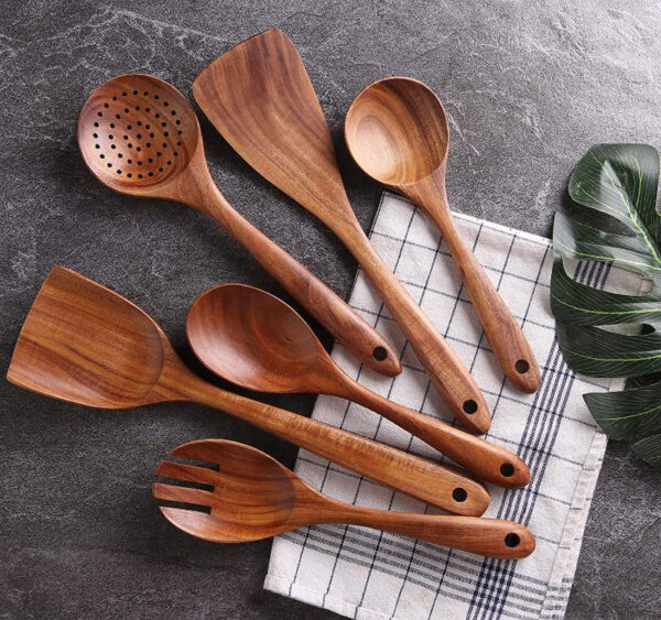 Kitchen Utensils Set Natural Wood - Image 3