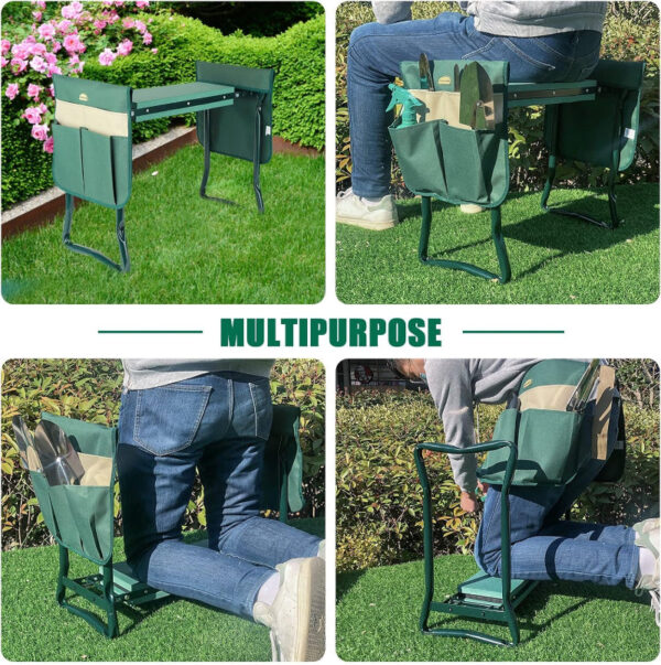 Garden Kneeler & Seat - Foldable Stool with Soft Pad & Tool Pouches - Image 3