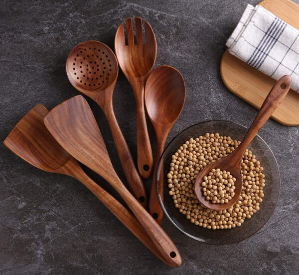Kitchen Utensils Set Natural Wood - Image 4