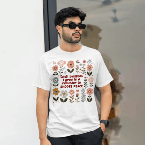 Unisex Garment-Dyed T-Shirt – 'Each Blossom I Grow' Floral Design for Garden Lovers