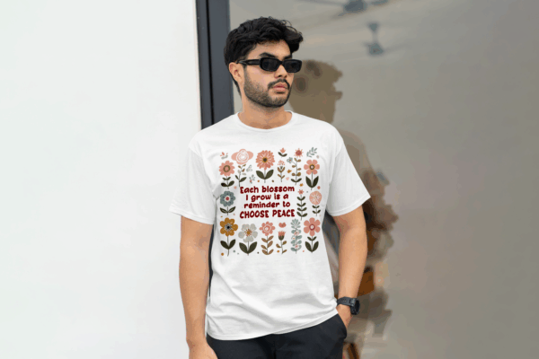 Unisex Garment-Dyed T-Shirt – 'Each Blossom I Grow' Floral Design for Garden Lovers