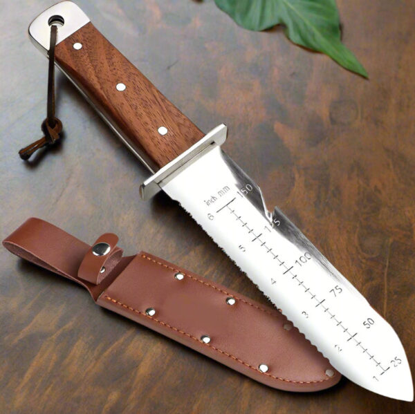 Professional Hori Hori Garden Knife with Leather Sheath - 440 Stainless Steel Blade - Weeding, Digging, Pruning & Cultivating Tool - Image 11