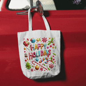 Garden Holiday Tote Bag with 5-Color Straps | 'Happy Holiday' Design | 100% Polyester Canvas
