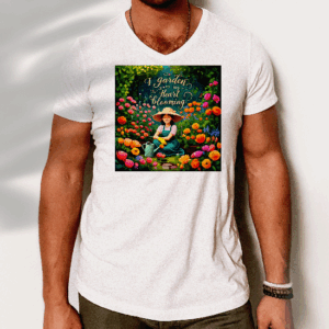 Garden Quote Unisex V-Neck Tee | Bella+Canvas 3005 | Lightweight Cotton T-Shirt | 'I Garden to Keep My Heart Blooming