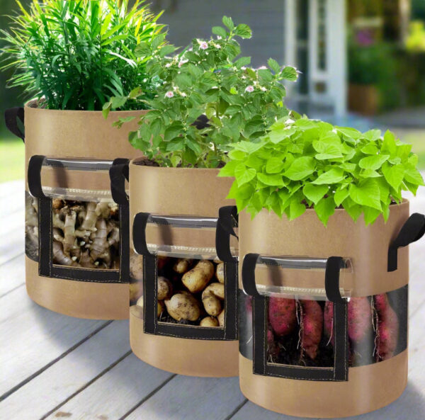 Potato Grow Bags with 360-Degree Visibility Window - Heavy Duty Fabric Pots