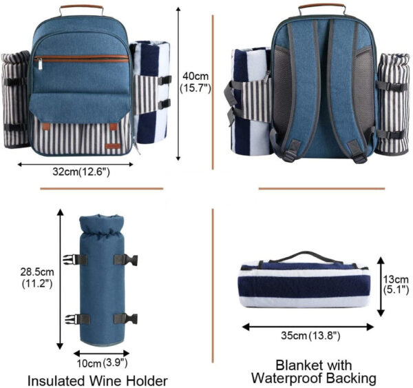 Picnic Backpack for 4 Person | Insulated Waterproof Picnic Basket Set with Tableware, Wine Glasses & Cooler Compartment - Image 4