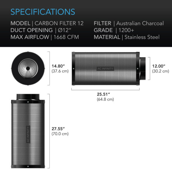 AC Infinity 12-Inch Duct Carbon Filter | Premium Australian Charcoal for Odor Control - Image 7