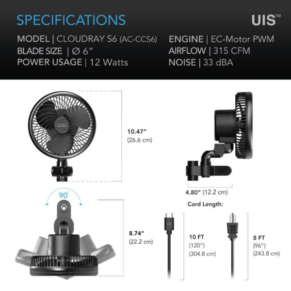 AC Infinity CLOUDRAY Grow Tent Clip Fan - Image 10