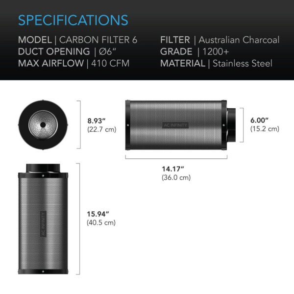 AC INFINITY 6-Inch Duct Carbon Filter | Premium Australian Charcoal for Odor Control - Image 6