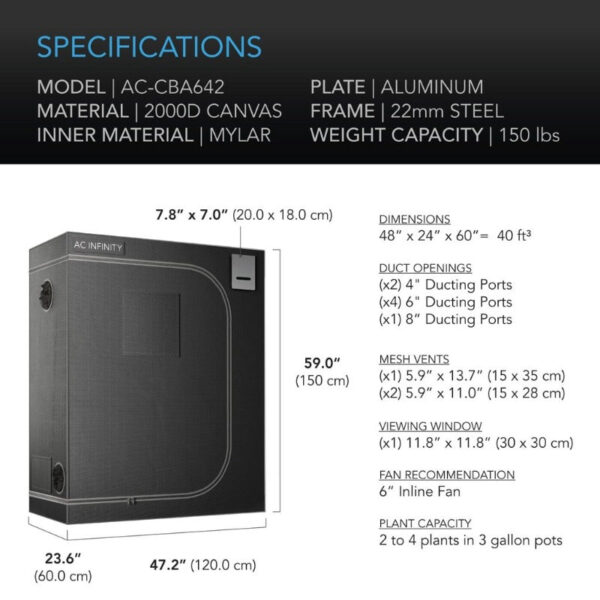 AC INFINITY Hydroponic Grow Tent Cloudlab 642 - Image 6