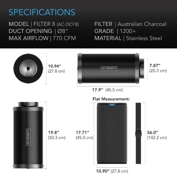 AC Infinity 8" Duct Carbon Filter | Premium Australian Charcoal for Odor Control - Image 7