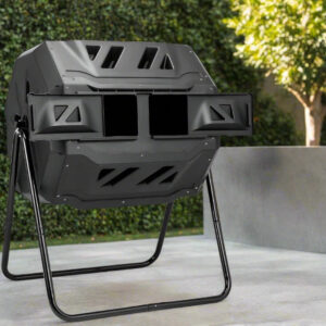 Outdoor Tumbling Composter Bin 43 Gallon | Dual Chamber Rotating Compost Tumbler