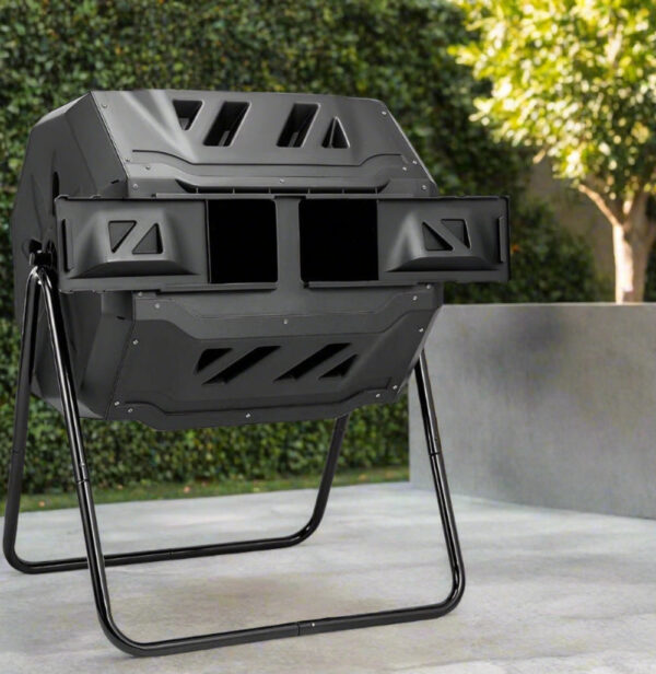 Outdoor Tumbling Composter Bin 43 Gallon | Dual Chamber Rotating Compost Tumbler
