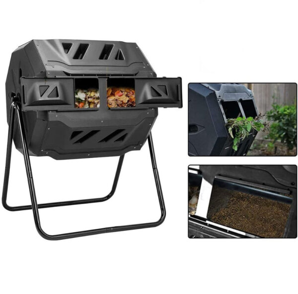 Outdoor Tumbling Composter Bin 43 Gallon | Dual Chamber Rotating Compost Tumbler - Image 5