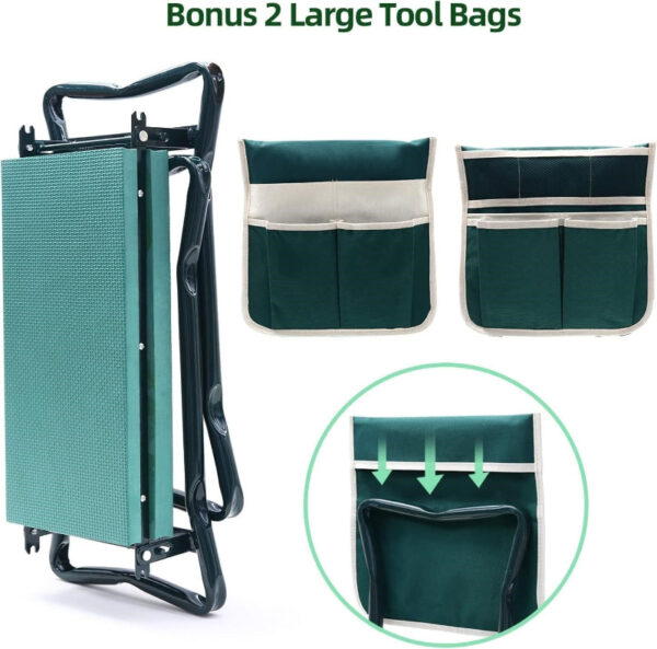 Garden Kneeler & Seat - Foldable Stool with Soft Pad & Tool Pouches - Image 4