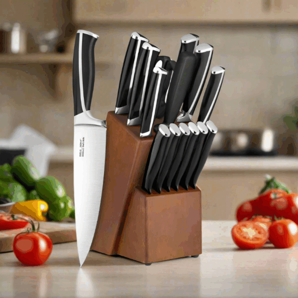 18-Piece Kitchen Knife Set with Block - Stainless Steel Knives & Sharpener - Image 15