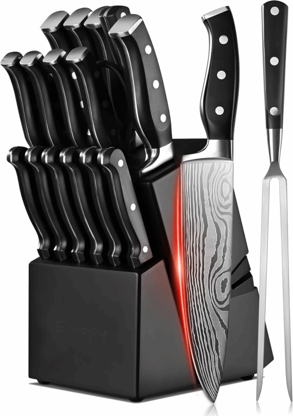 18-Piece Kitchen Knife Set with Block - Stainless Steel Knives & Sharpener